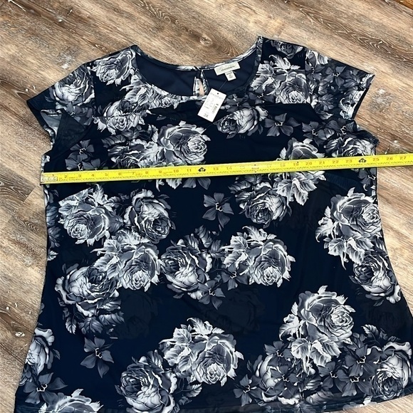 Dress Barn Women Size 3X Floral Micro Mesh Blue White Lined Cap Sleeve NWT - Picture 9 of 16